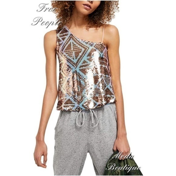 Free People DISCO FEVER ONE SHOULDER TOP - Picture 4 of 5